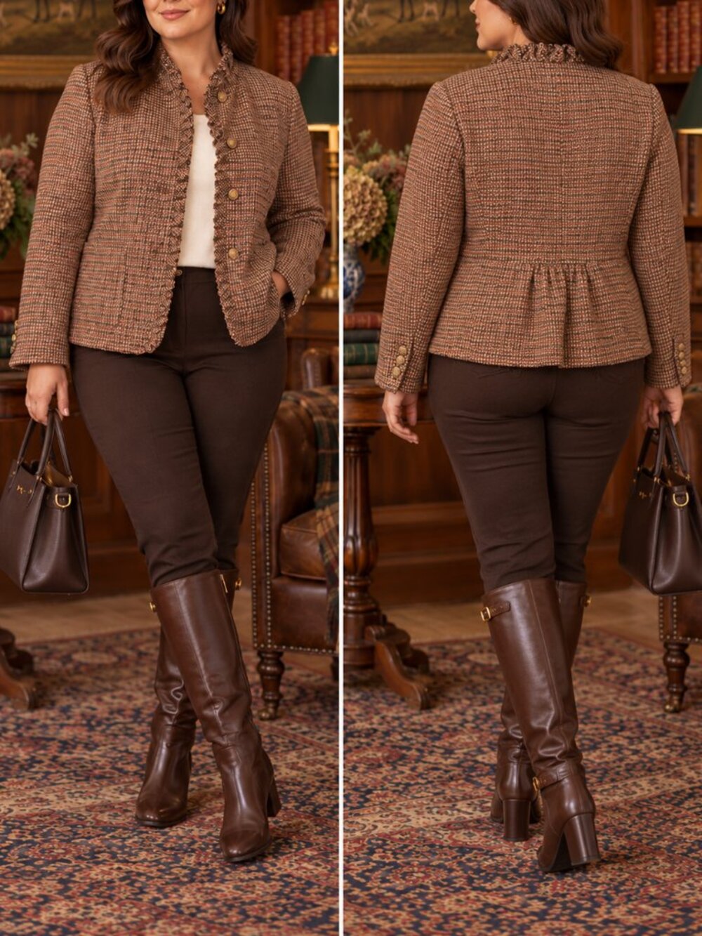 Talbots Petites Ruffle Plaid Shetland Wool Blend Peplum Blazer Jacket 16 P*